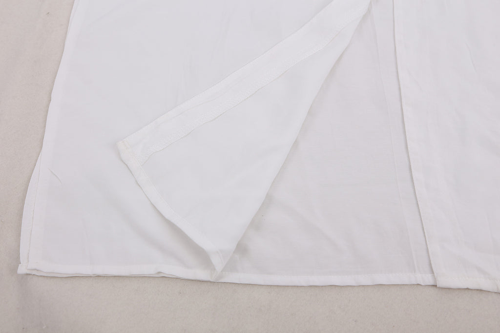 Button Through Drawstring Waist Maxi Cover Up - White - 10