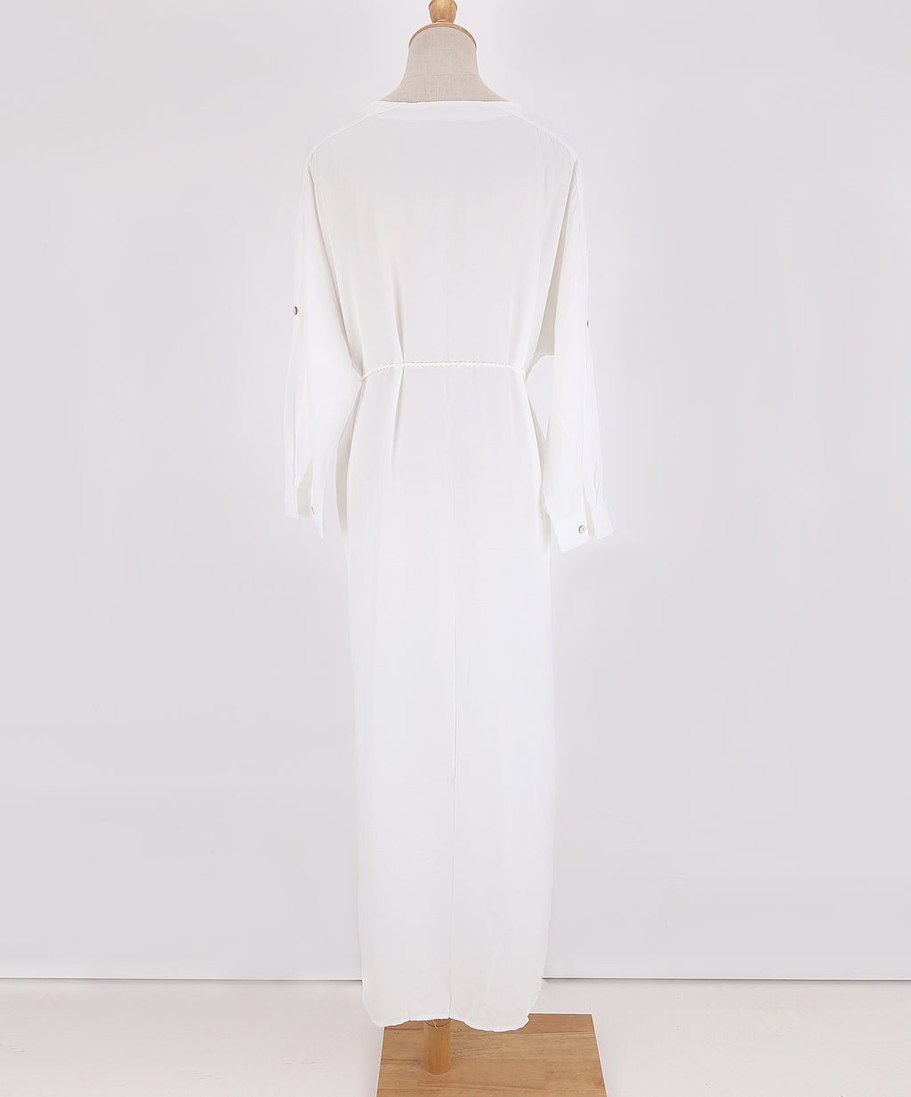 Button Through Drawstring Waist Maxi Cover Up - White - 6