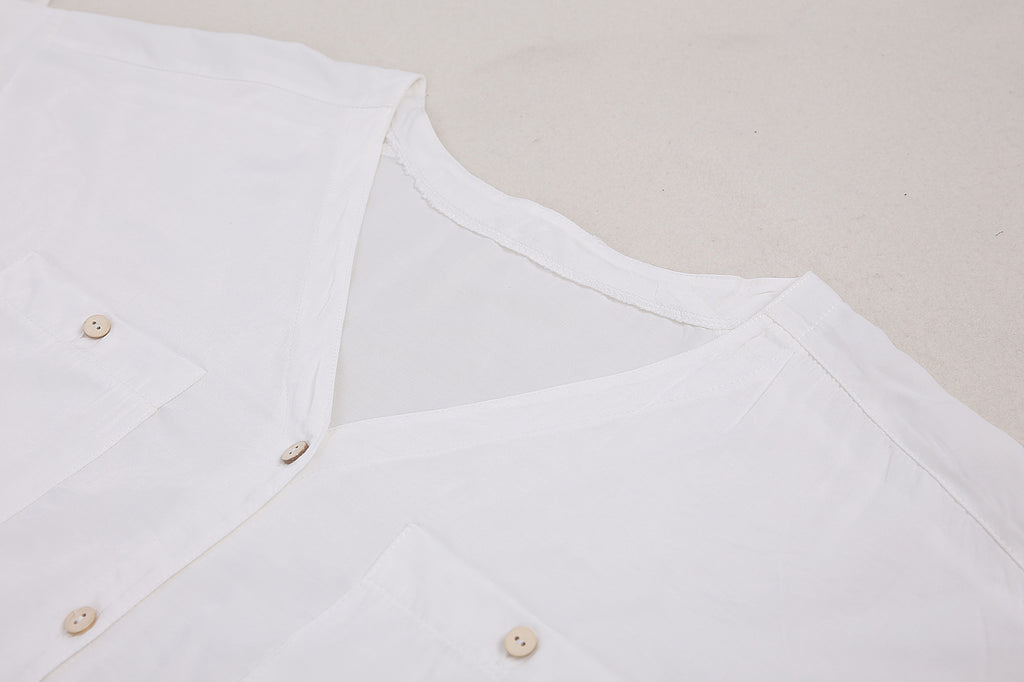 Button Through Drawstring Waist Maxi Cover Up - White - 7