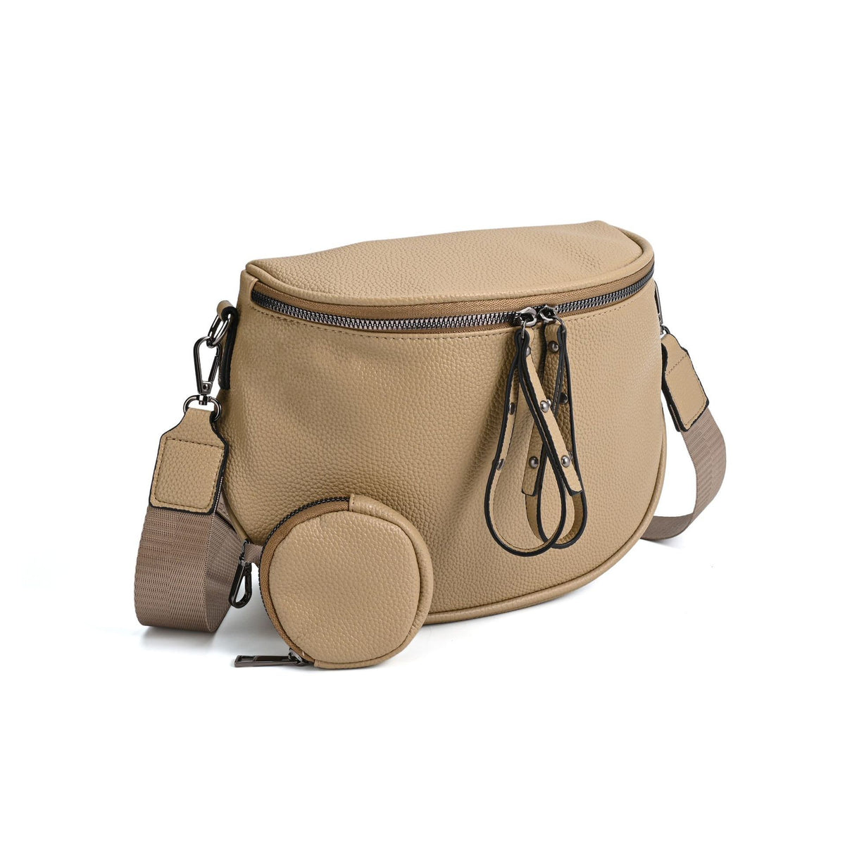 Half Moon Crossbody Bag With Coin Pouch - Khaki