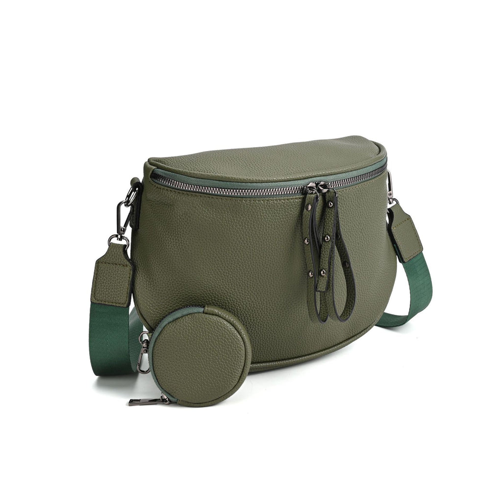 Half Moon Crossbody Bag With Coin Pouch - Olive