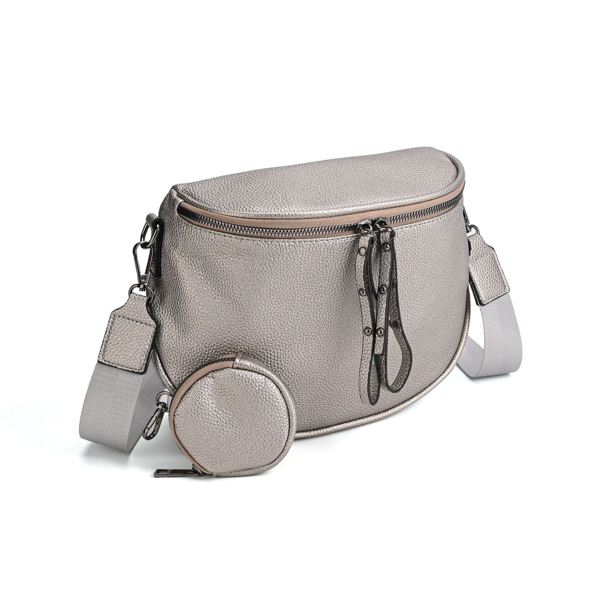 Half Moon Crossbody Bag With Coin Pouch - Silver