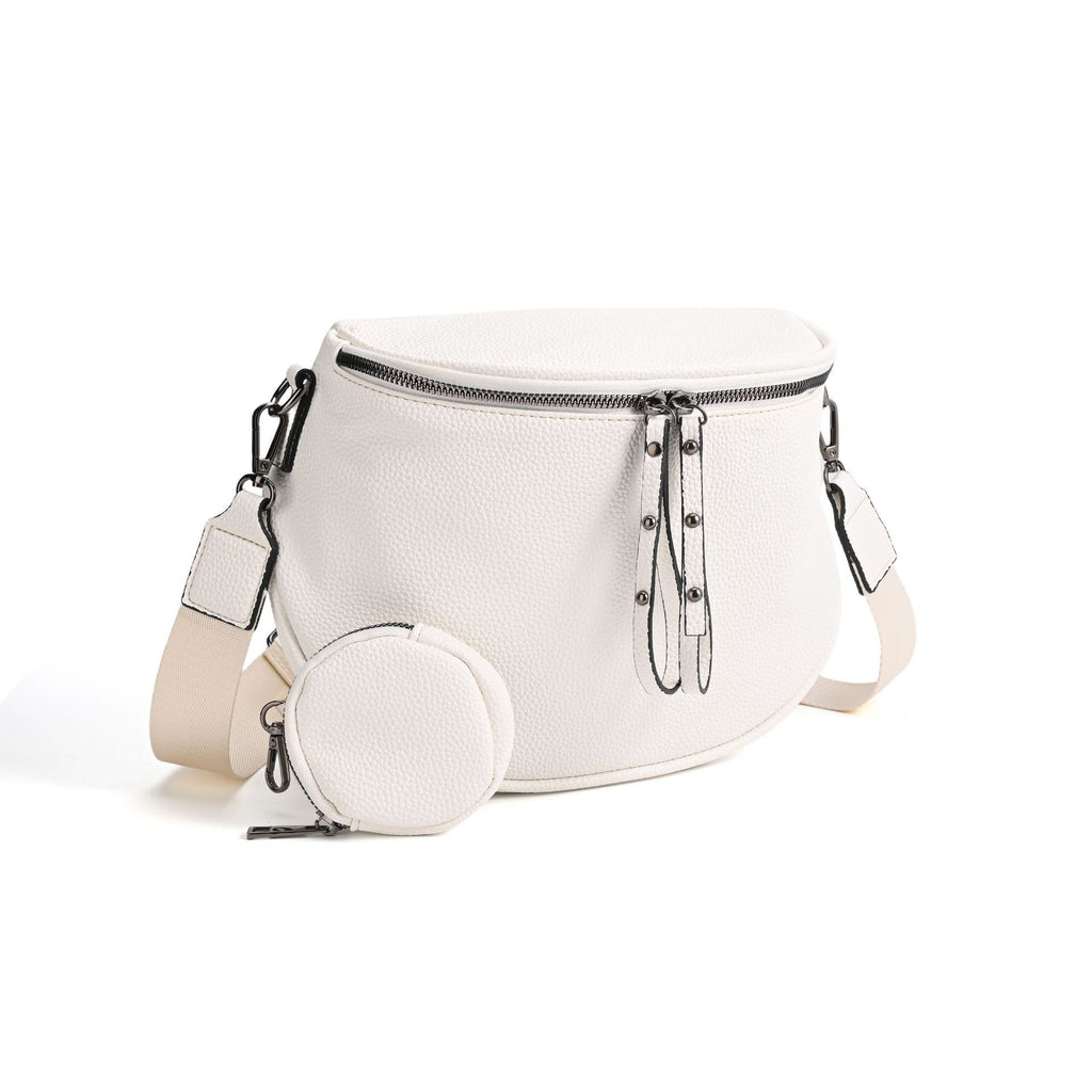 Half Moon Crossbody Bag With Coin Pouch - White