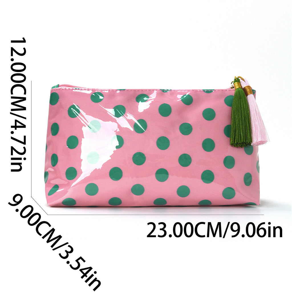 Glossy Dotted Toiletry Bag With Tassel Pull - view 2