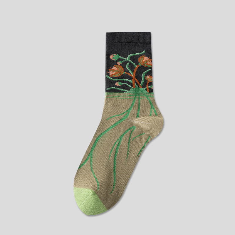 Painted Botanical Vintage Crew Socks - Green