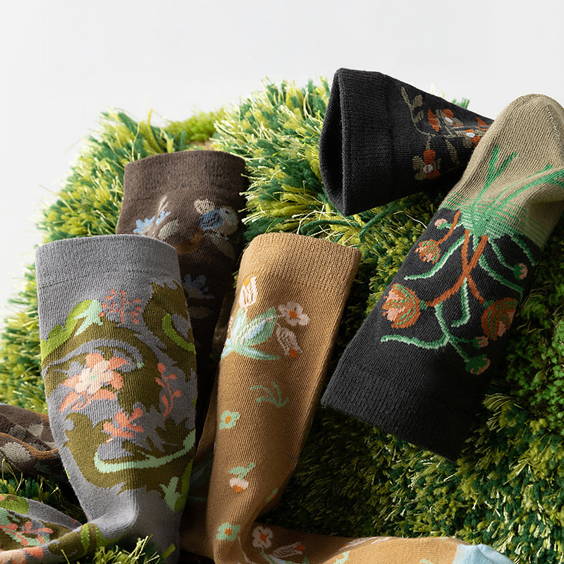 Painted Botanical Vintage Crew Socks - Khaki - 3