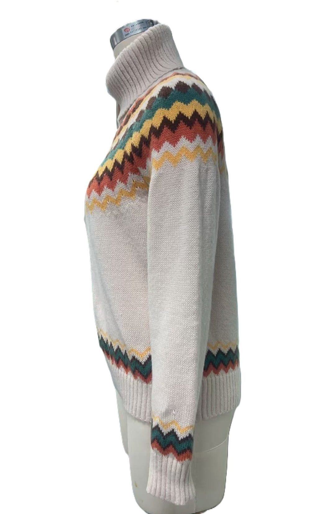 Fair Isle Turtleneck Knit Sweater - Apricot - 1