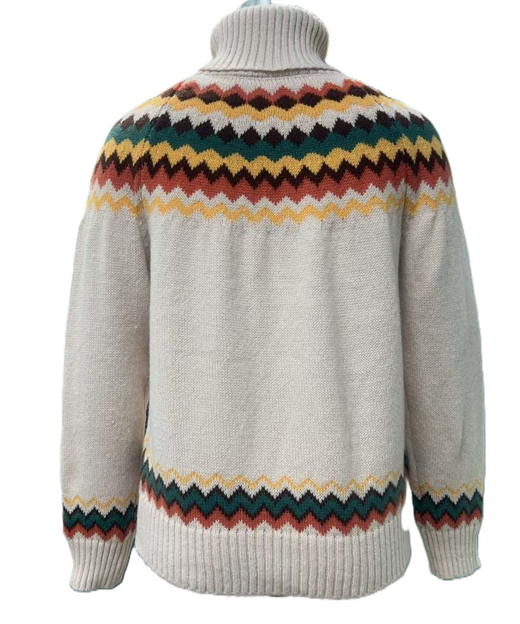 Fair Isle Turtleneck Knit Sweater - Apricot - 2