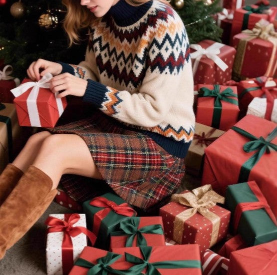 Fair Isle Turtleneck Knit Sweater - Navyblue