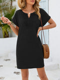 Lace Trim Short Sleeve Pocket Tee Dress - Black