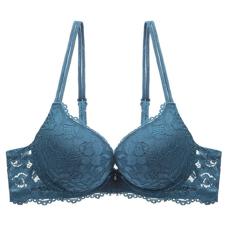 Floral Lace Padded Push Up Demi Cup Bra - Teal Bra