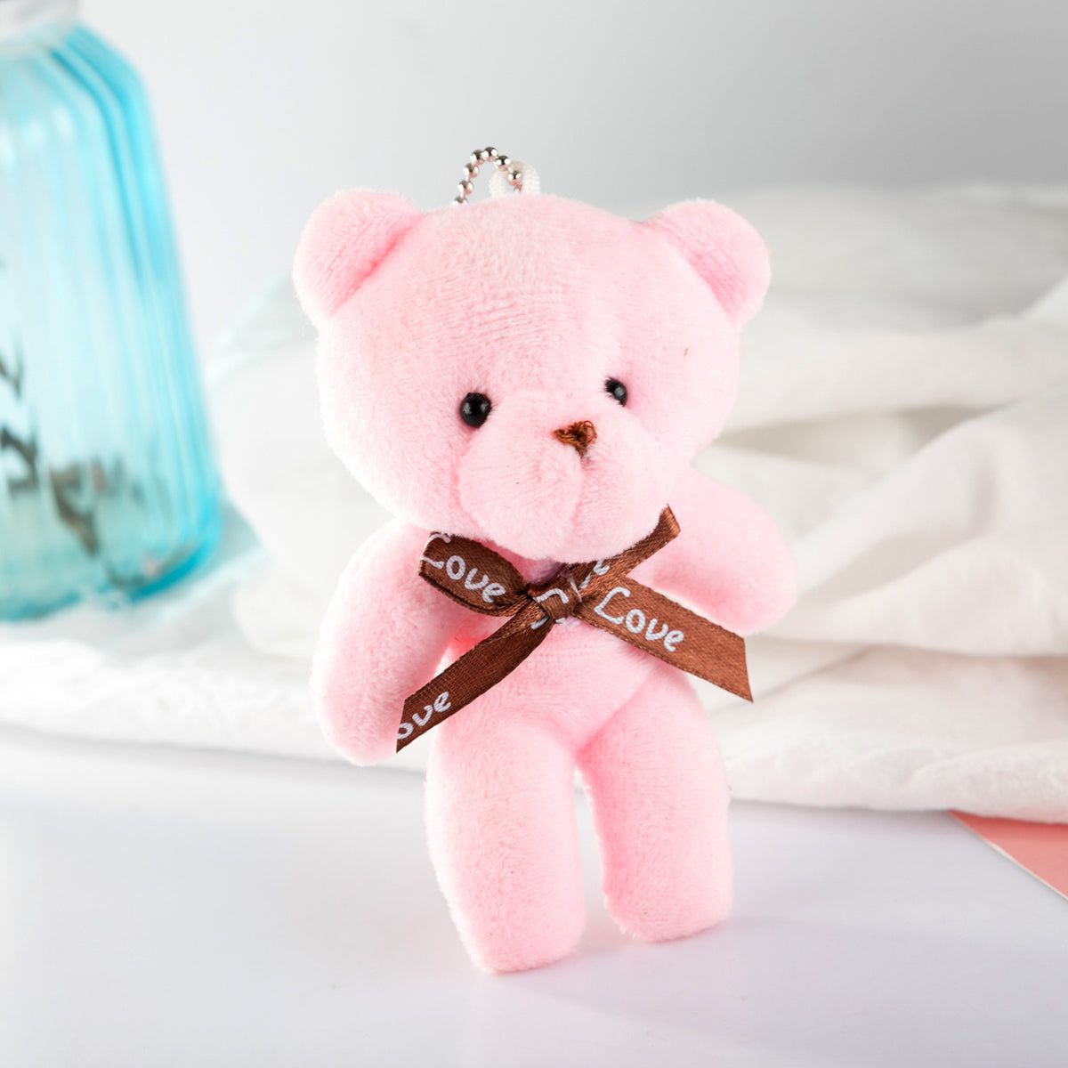 Mini Plush Teddy Bear Bag Charm Keychain - Pink