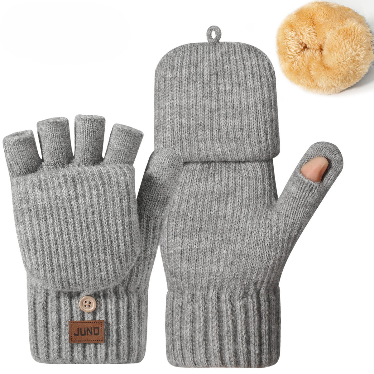 Convertible Flip Top Fingerless Knit Gloves - Light-Gray