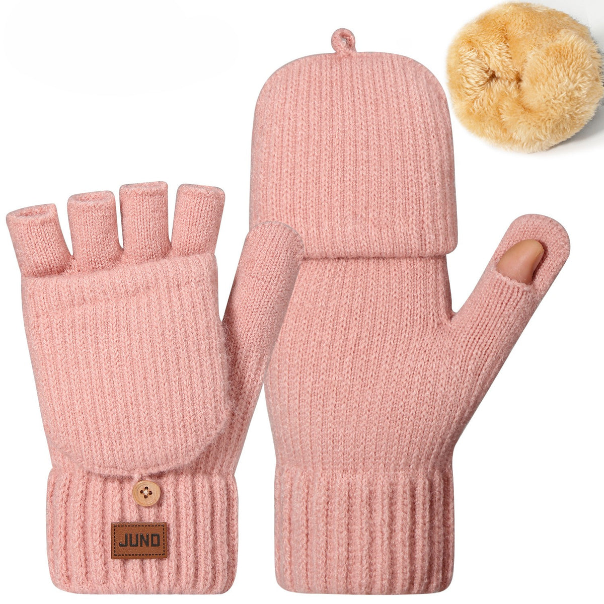 Convertible Flip Top Fingerless Knit Gloves - Pink