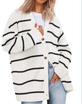 Oversized Button Front Ribbed Knit Sweater - Stripe