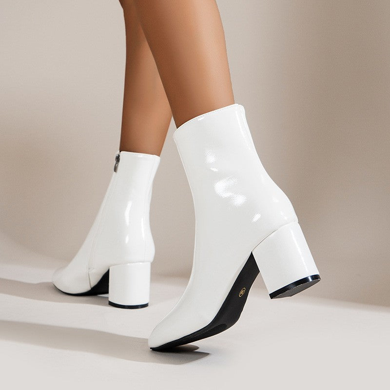 Square Toe Block Heel Side Zip Ankle Boots