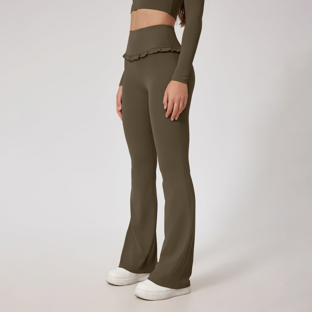 Ruffle Waist High Rise Flare Yoga Pants