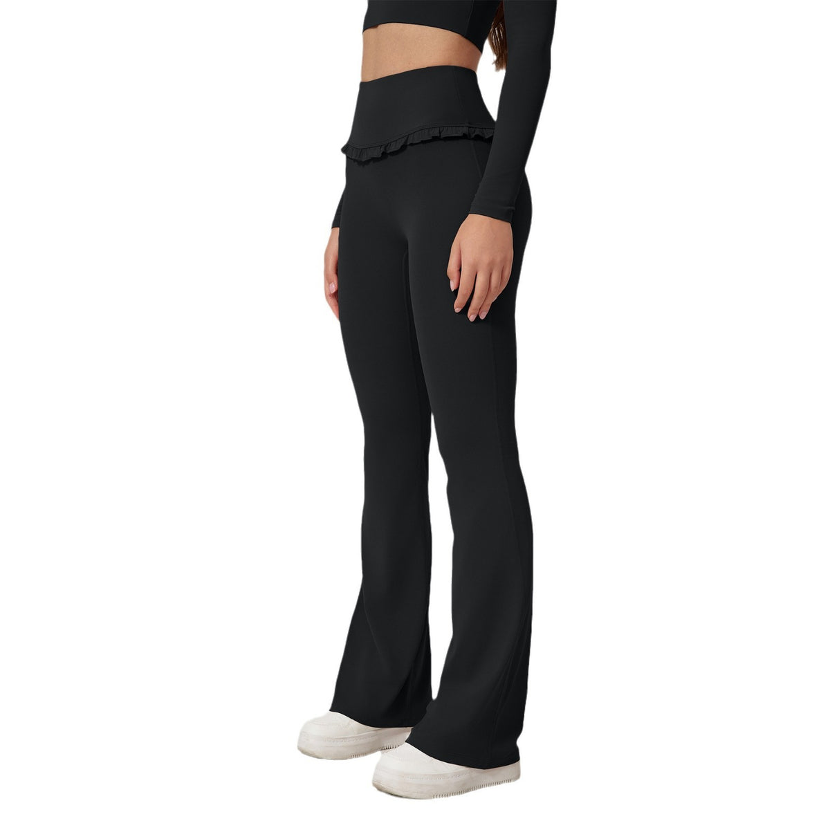 Ruffle Waist High Rise Flare Yoga Pants