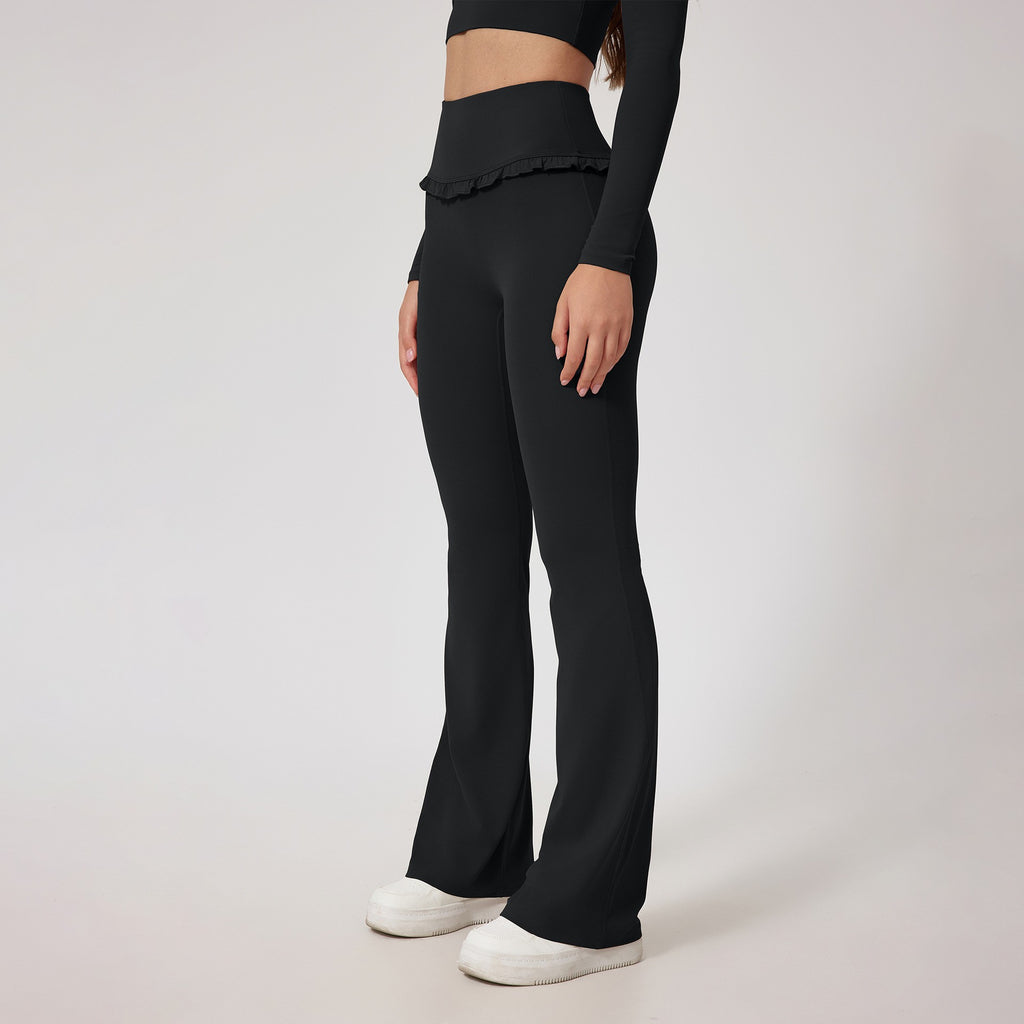 Ruffle Waist High Rise Flare Yoga Pants