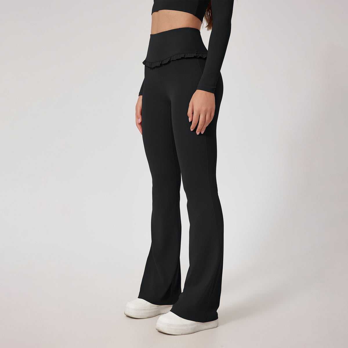 Ruffle Waist High Rise Flare Yoga Pants