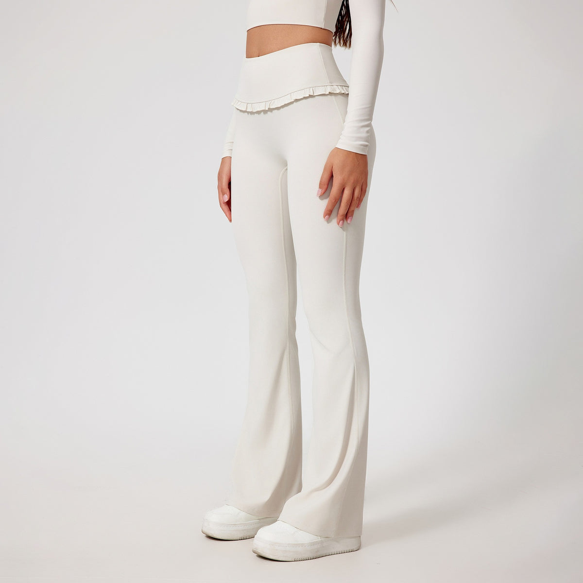 Ruffle Waist High Rise Flare Yoga Pants