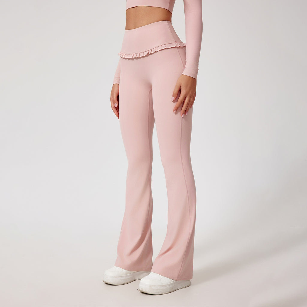 Ruffle Waist High Rise Flare Yoga Pants
