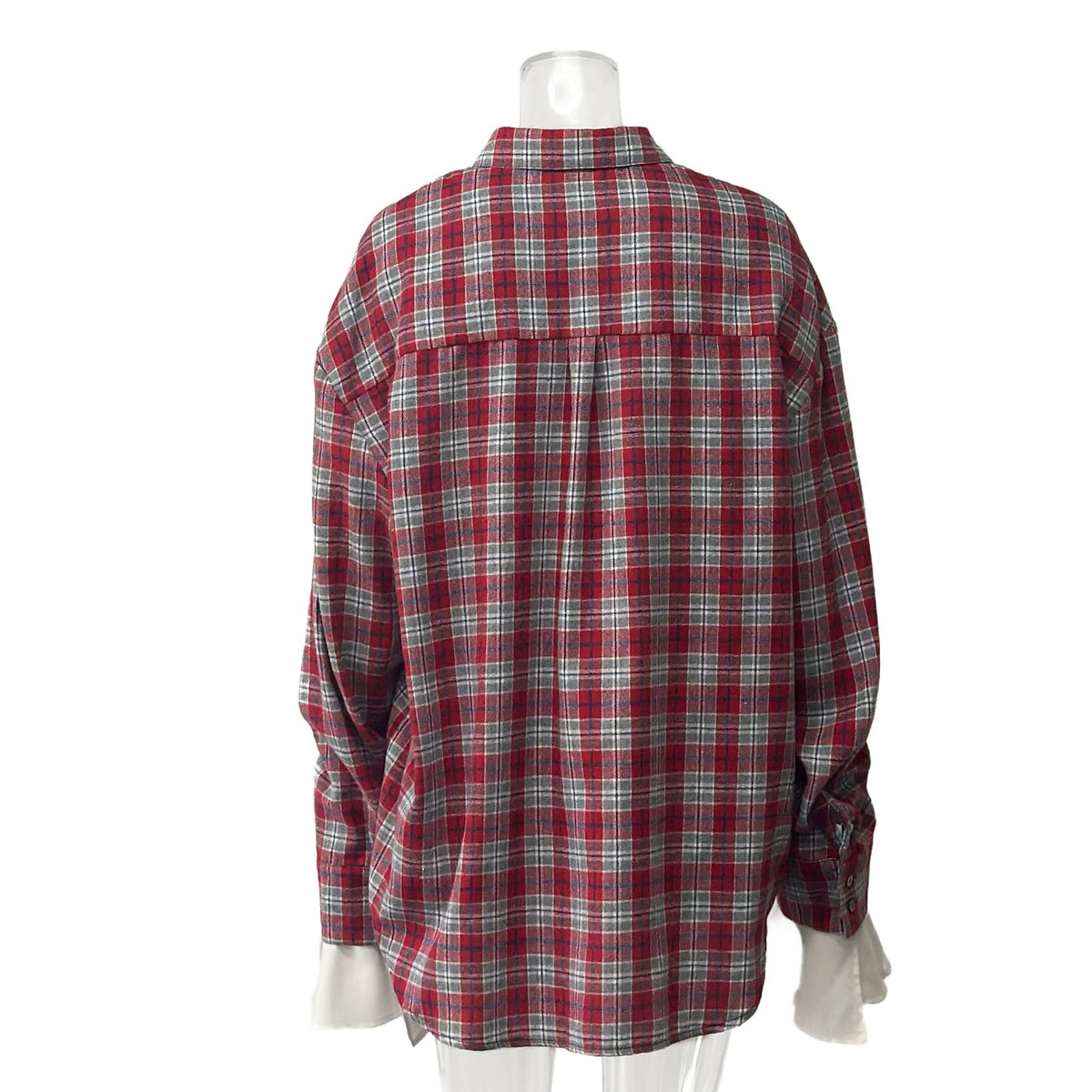 Oversized Plaid Shirt With Contrast Cuffs - Red - 1