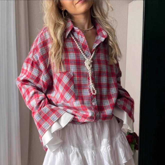 Oversized Plaid Shirt With Contrast Cuffs - view 1