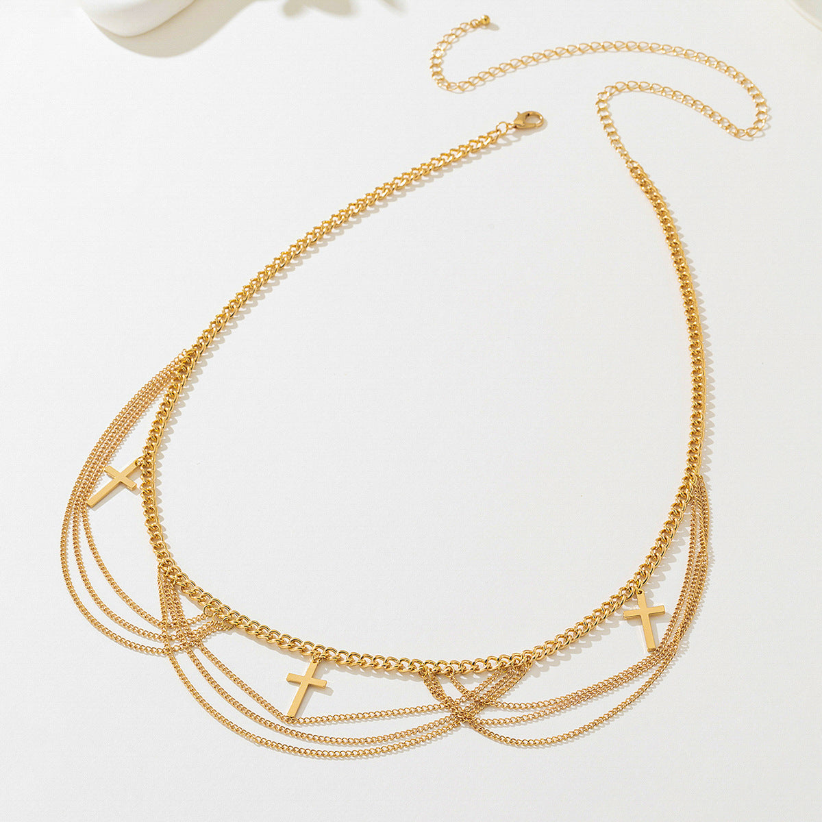 Layered Cross Charm Waist Body Chain - Gold - 2
