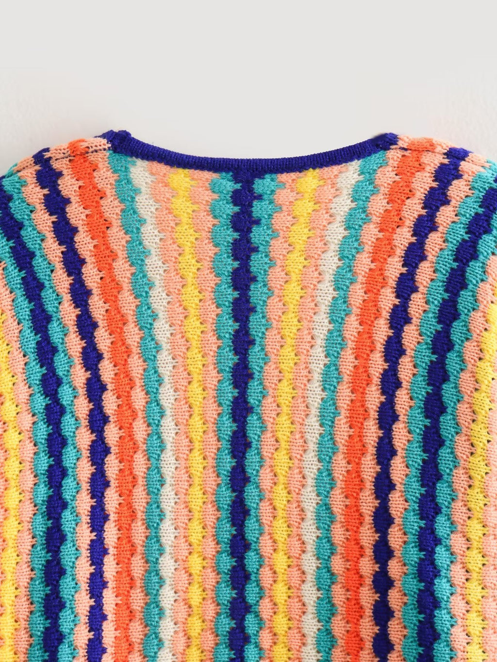 Rainbow Stripe Textured Knit Open Cardigan - Colored - 3