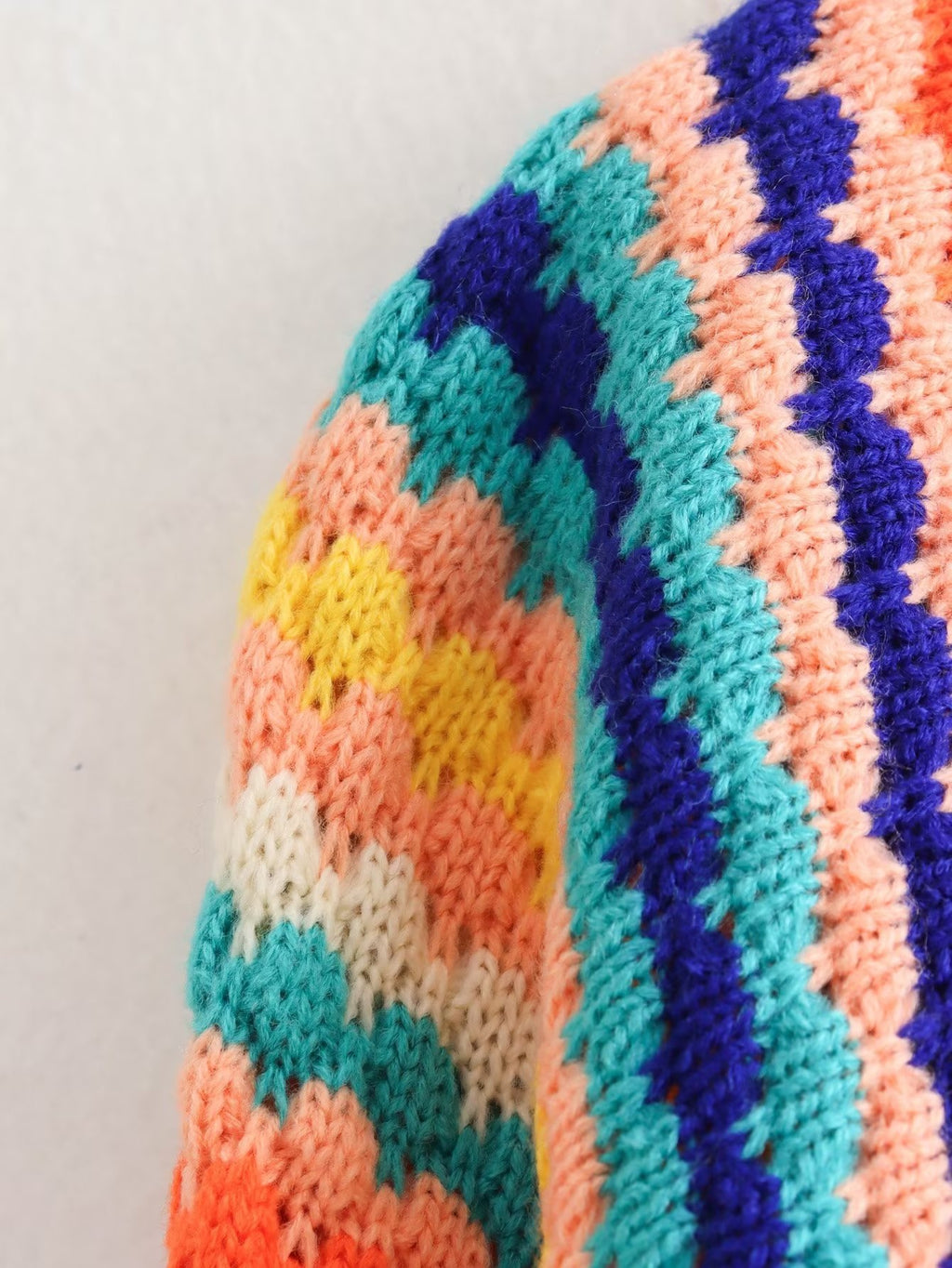 Rainbow Stripe Textured Knit Open Cardigan - Colored - 4