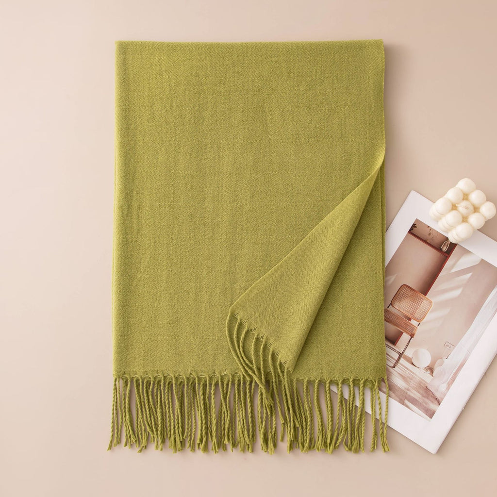Soft Solid Fringe Trim Long Wrap Scarf - Green