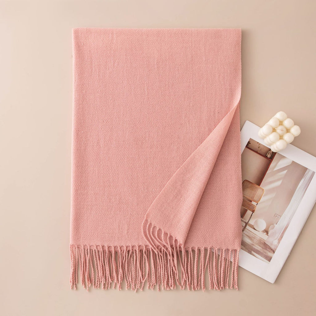 Soft Solid Fringe Trim Long Wrap Scarf - PinkPurple