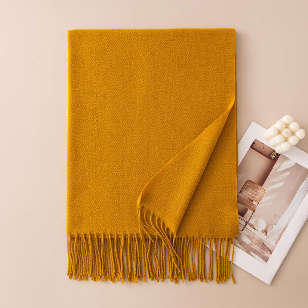 Soft Solid Fringe Trim Long Wrap Scarf - Yellow