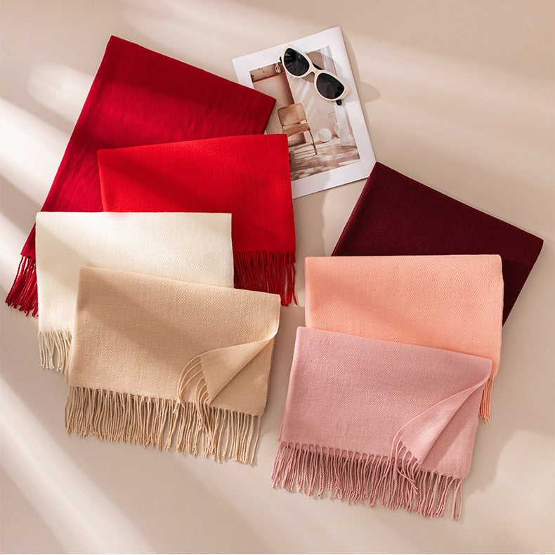 Soft Solid Fringe Trim Long Wrap Scarf