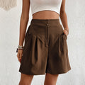 Pleated Bermuda Shorts With Button Waist - Coffee