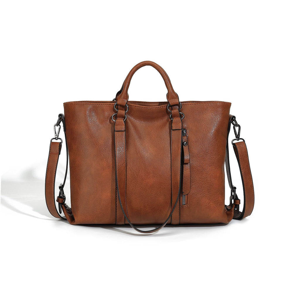 Slouchy Faux Leather Tote With Crossbody Strap - Brown
