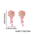 Fabric Rose Lace Tassel Earrings - Pink