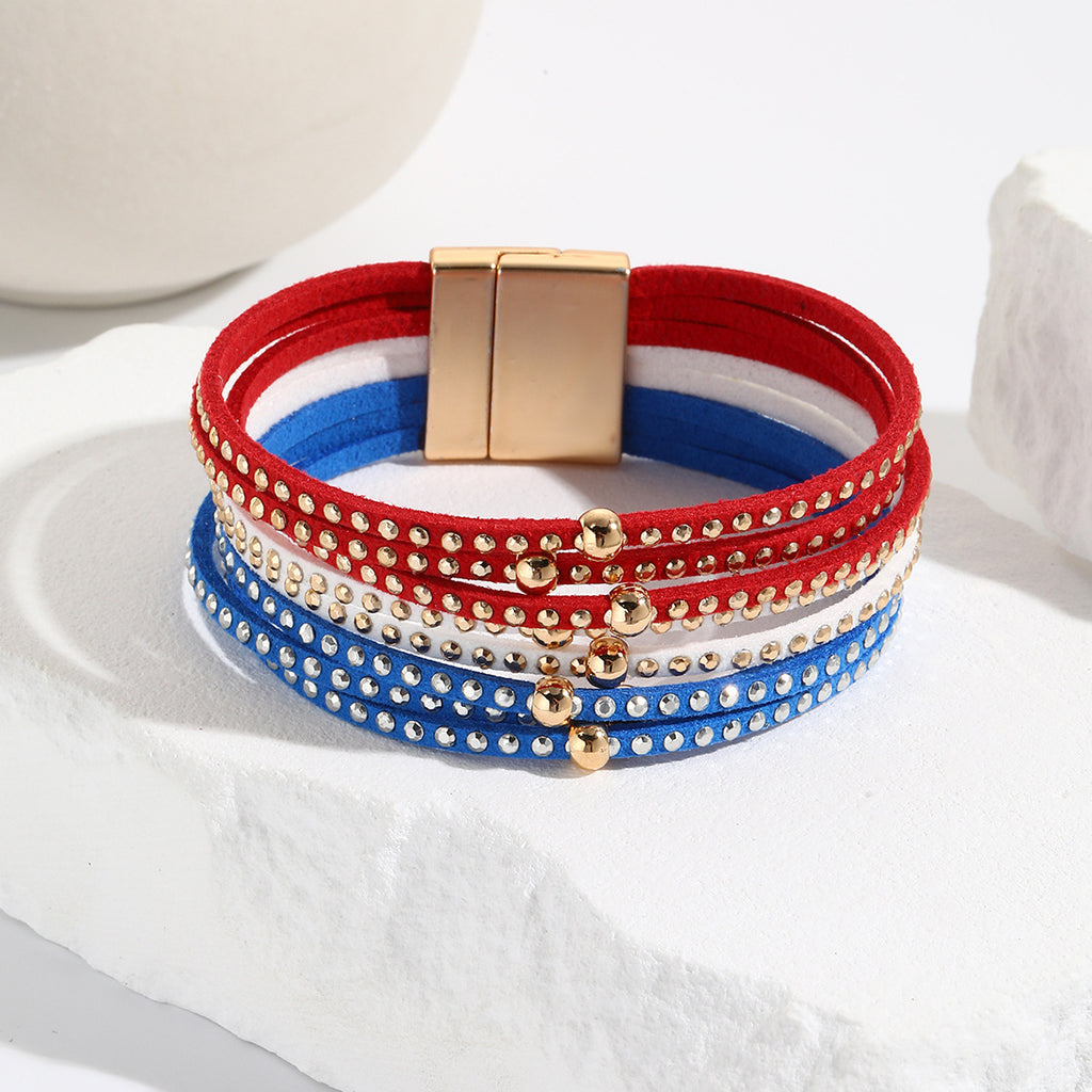 Multi Strand Studded Wrap Cuff Bracelet - Blue