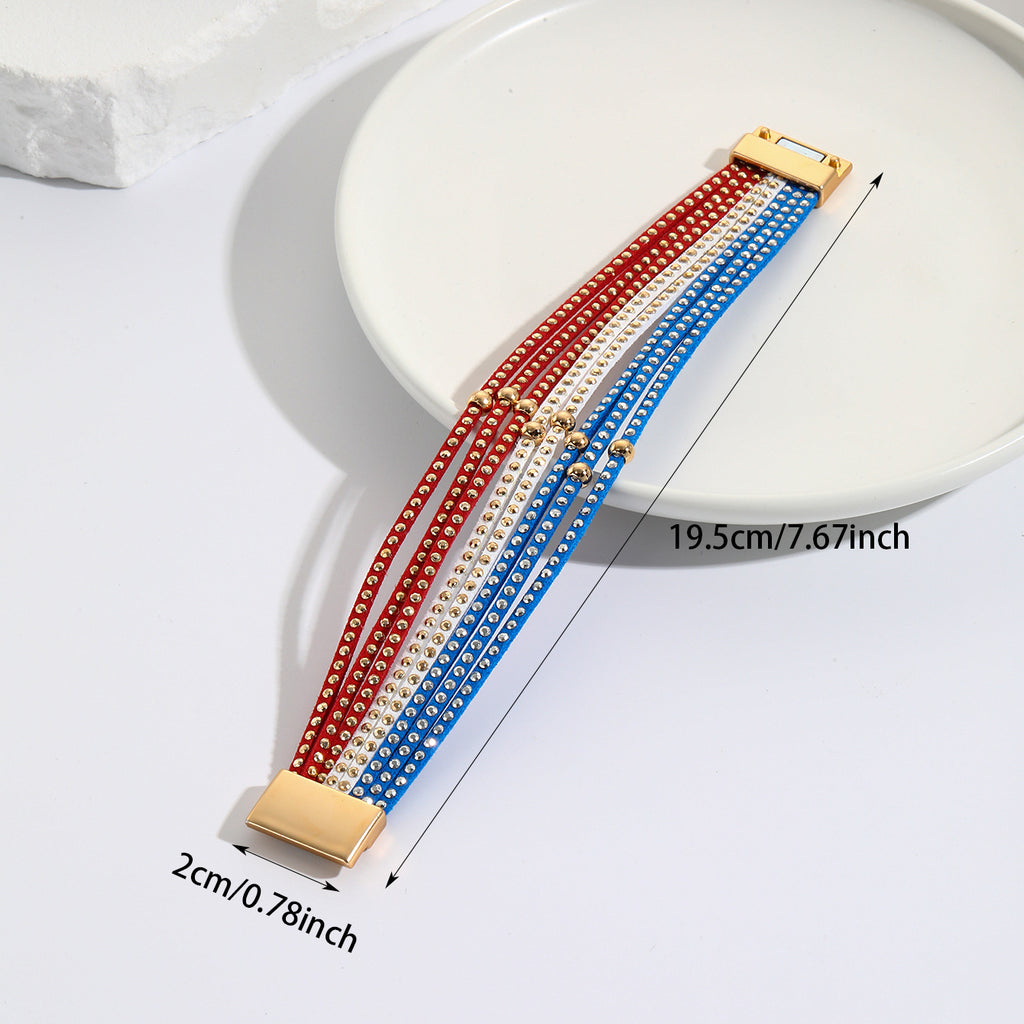 Multi Strand Studded Wrap Cuff Bracelet - Blue - 1