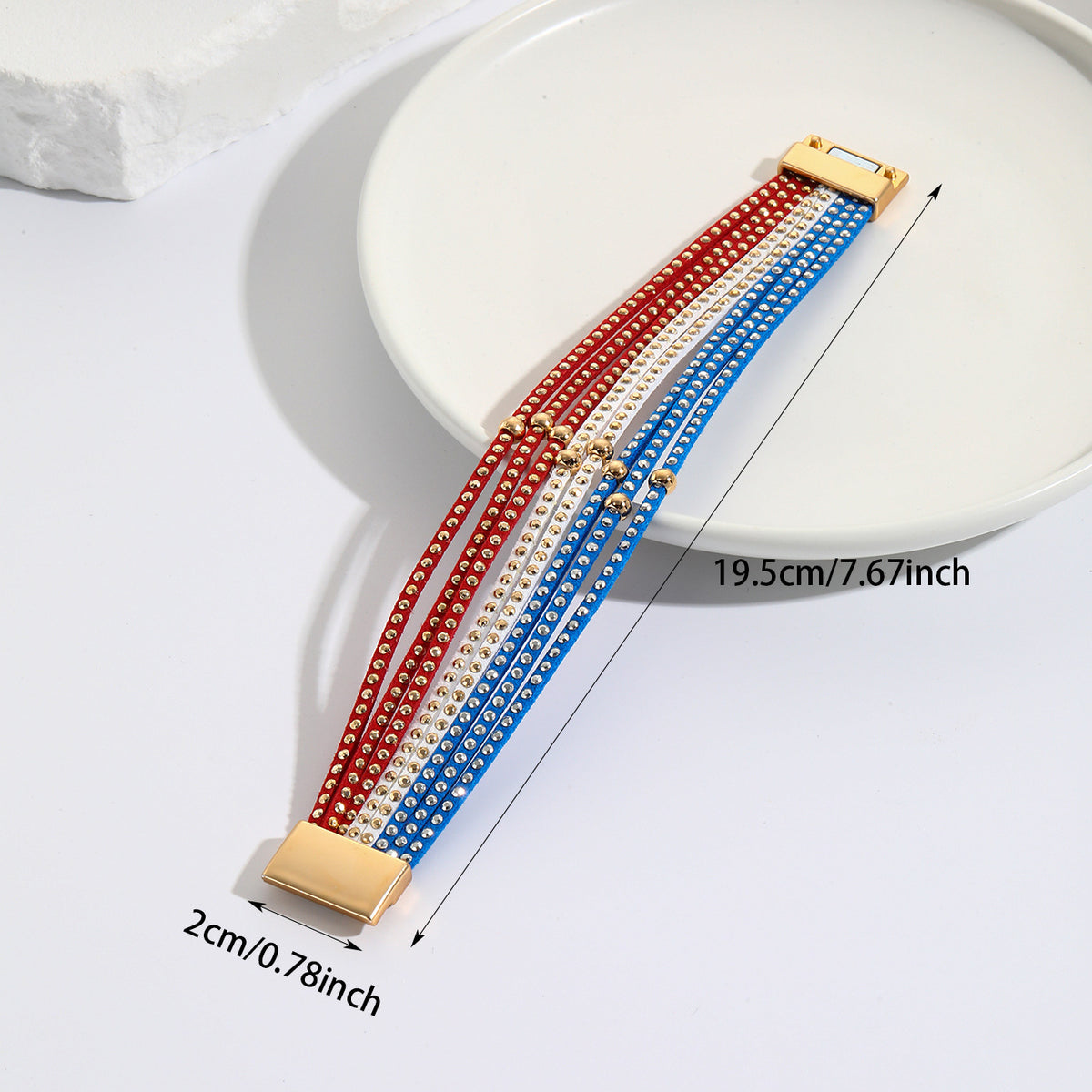 Multi Strand Studded Wrap Cuff Bracelet - Blue - 1