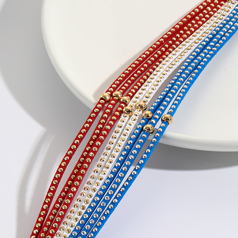 Multi Strand Studded Wrap Cuff Bracelet - Blue - 2