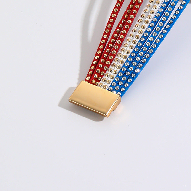 Multi Strand Studded Wrap Cuff Bracelet - Blue - 3
