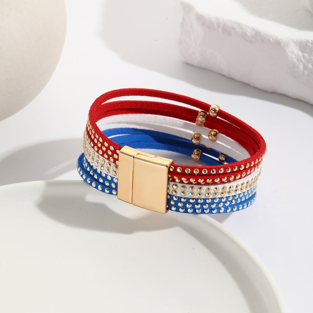 Multi Strand Studded Wrap Cuff Bracelet - Blue - 4