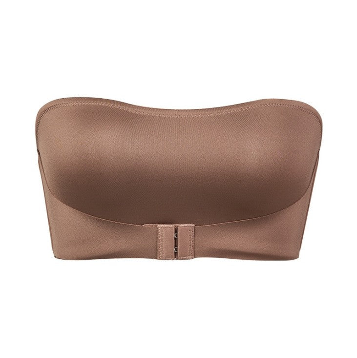 Front Closure Smooth Stretch Strapless Bandeau Bra - Mocha