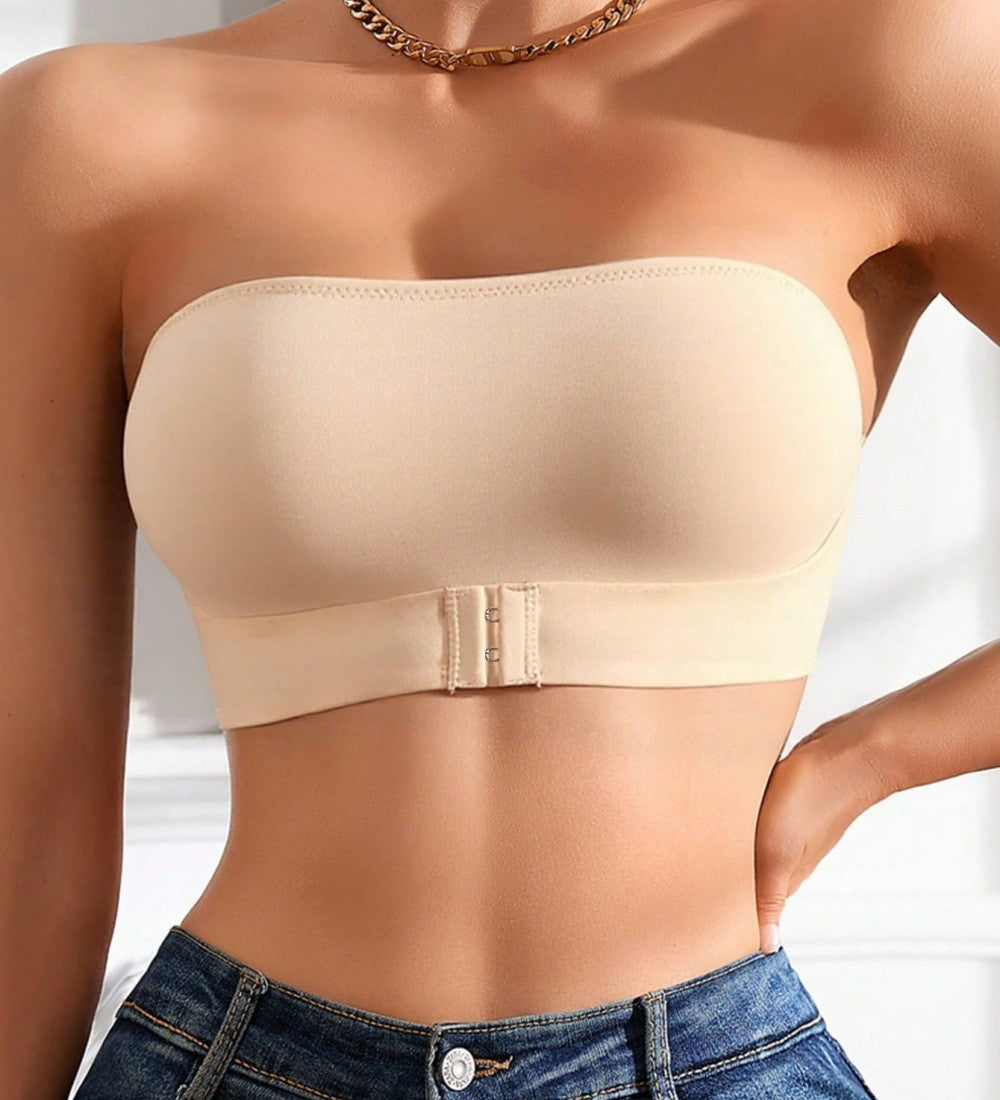 Front Closure Smooth Stretch Strapless Bandeau Bra - Nude