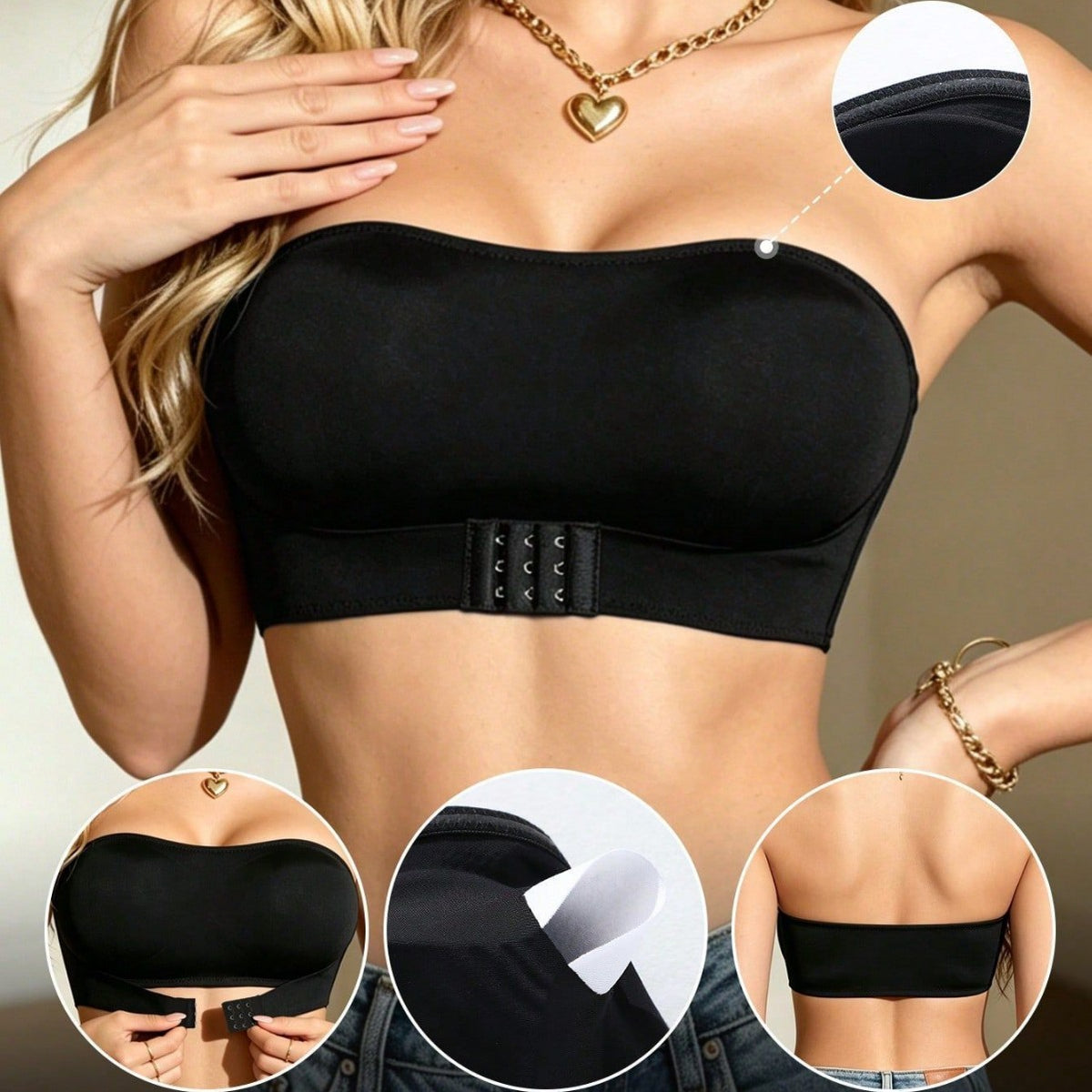 Front Closure Smooth Stretch Strapless Bandeau Bra