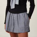 Striped Gingham Pull On Boxer Shorts - Gray