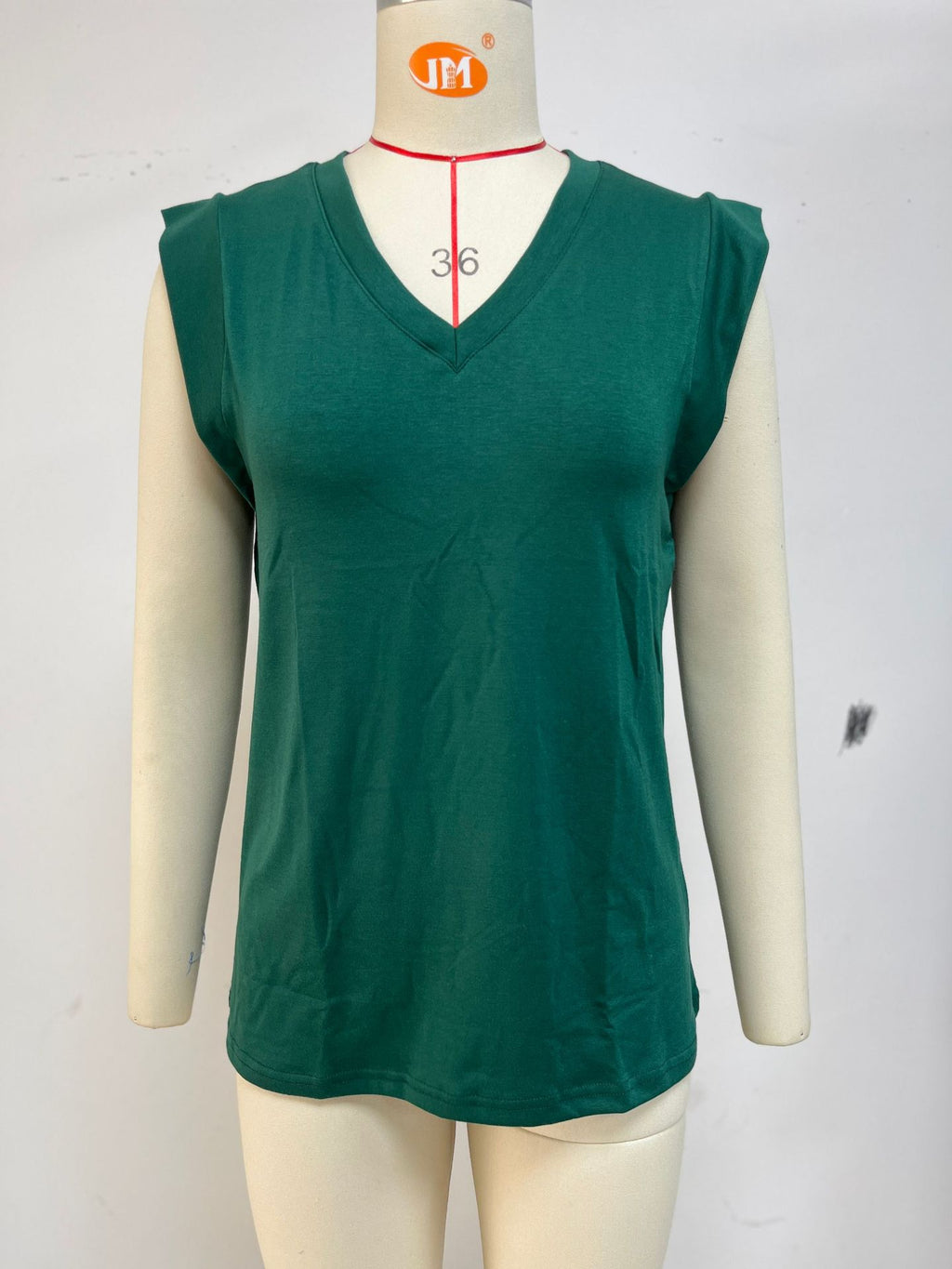 Padded Shoulder V Neck Sleeveless Shell Top - Green - 4