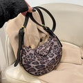 Leopard Print Plush Half Moon Shoulder Bag - Gray Leopard